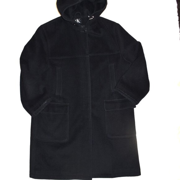 Vintage Calvin Klein Wool Hooded Long Coat Black Size 14 Medium Wool Blend - Picture 5 of 13